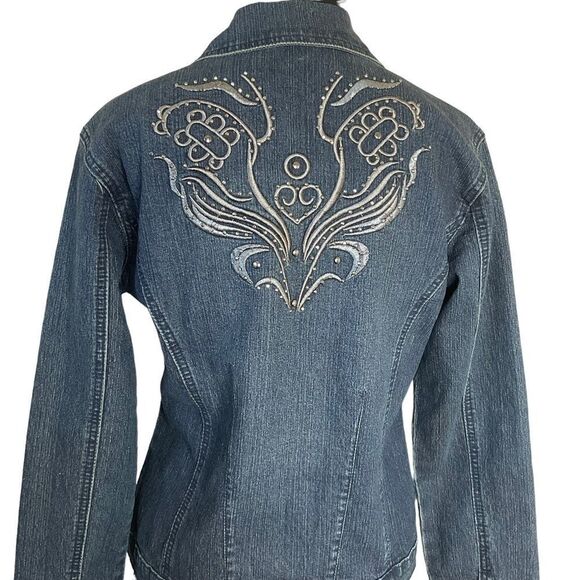 DANIEL Jeans Denim Jacket Blingy Embroidered Embelished Size M - Picture 12 of 15